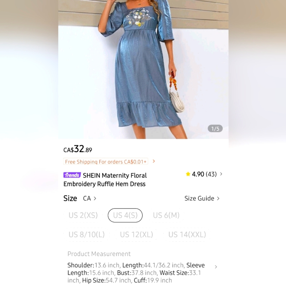 2/28$ - NWOT - SHEIN Denim Blue Embroidered Dress